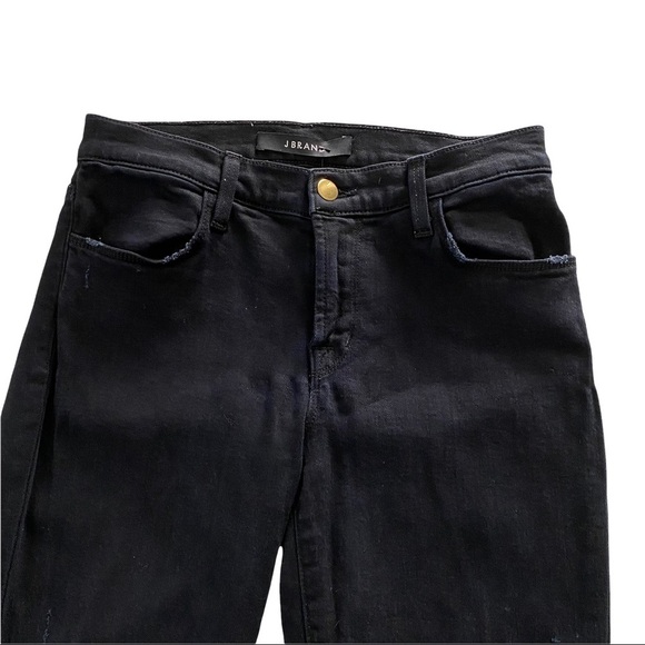 J Brand Super Skinny Blackout Black Denim Mid-Rise Destroyed Jeans Women’s 27x30 - Picture 3 of 12